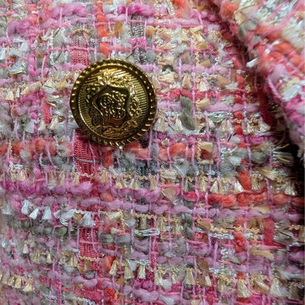 Aqua Pink Gold Tweed Double Breasted Blazer Jacket Size XS - Picture 5 of 16